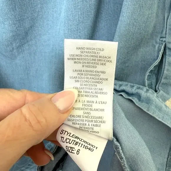 KUT Chambray Off Shoulder Dress Blue Tencel Size 6 Pockets Casual Summer - Picture 5 of 7